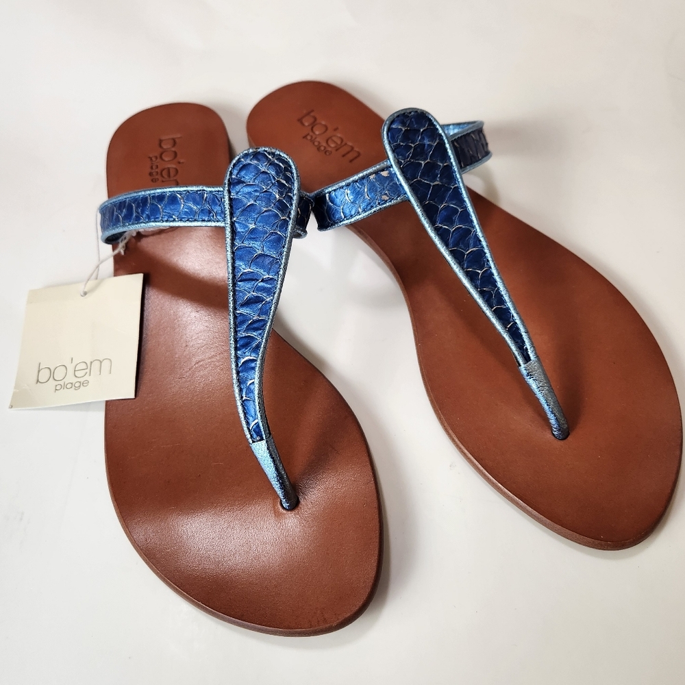 Bo'em Plage Edie Indigo Leather Thong Sandals Size EU40/ US9